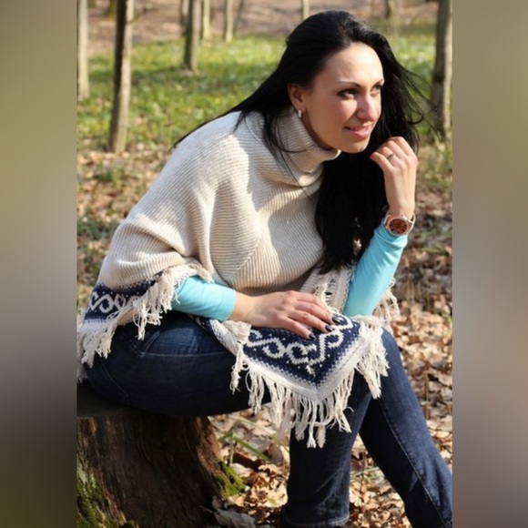 Vintage Northern Reflections Poncho fringe one size cotton cardigan - Picture 2 of 12